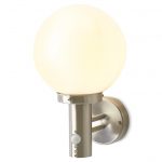 Lampa felinar exterior tip balon, cu senzor, soclu E27, 1x60 W, metal si sticla, argintie
