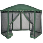Pavilion de gradina cu plasa anti insecte si fermoar, hexagonal, 180cm, Verde