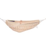 Hamac doua persoane cu franjuri si 2 perne, 200kg, 200×150 cm, crem