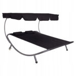 Sezlong pat dublu cu umbrela Sersimo GF20S, otel/poliester, 200x180x120 cm, negru