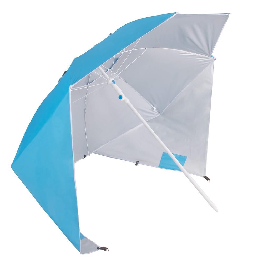 Umbrela tip cort de plaja XXL, cu 2 pereti laterali, protectie UV, inaltime reglabila 140-220 cm, albastru - imagine 10