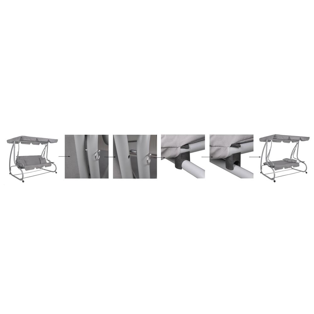Balansoar gradina 3 locuri, extensibil tip pat, acoperis reglabil, 193x120x163 cm, gri - imagine 20