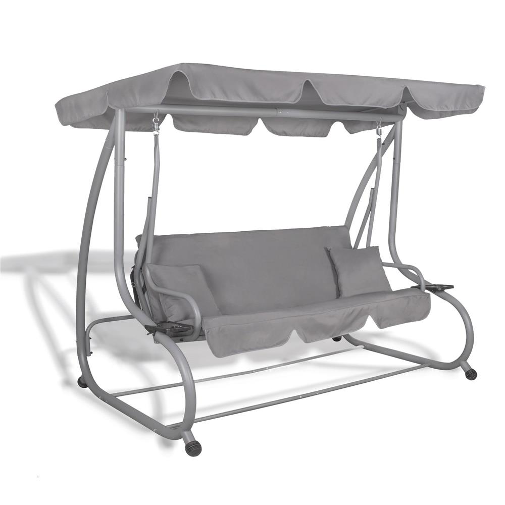 Balansoar gradina 3 locuri, extensibil tip pat, acoperis reglabil, 193x120x163 cm, gri - imagine 23