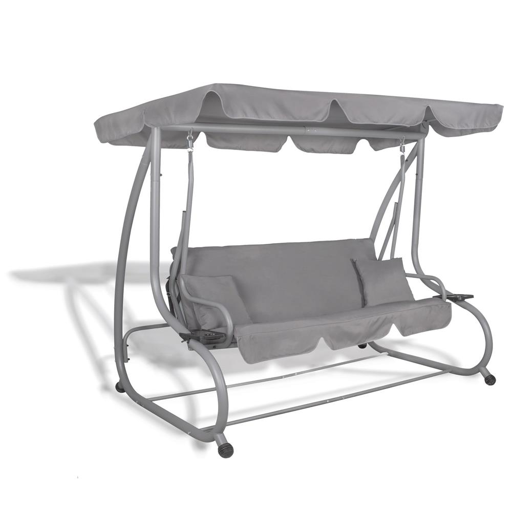 Balansoar gradina 3 locuri, extensibil tip pat, acoperis reglabil, 193x120x163 cm, gri - imagine 24