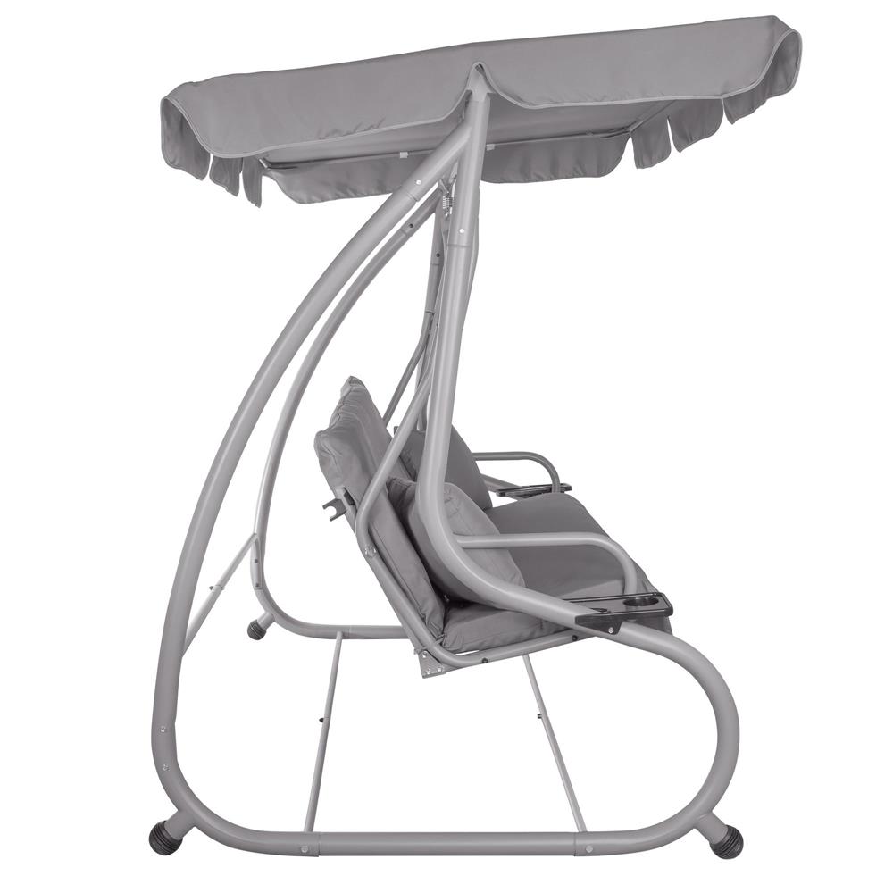 Balansoar gradina 3 locuri, extensibil tip pat, acoperis reglabil, 193x120x163 cm, gri - imagine 4