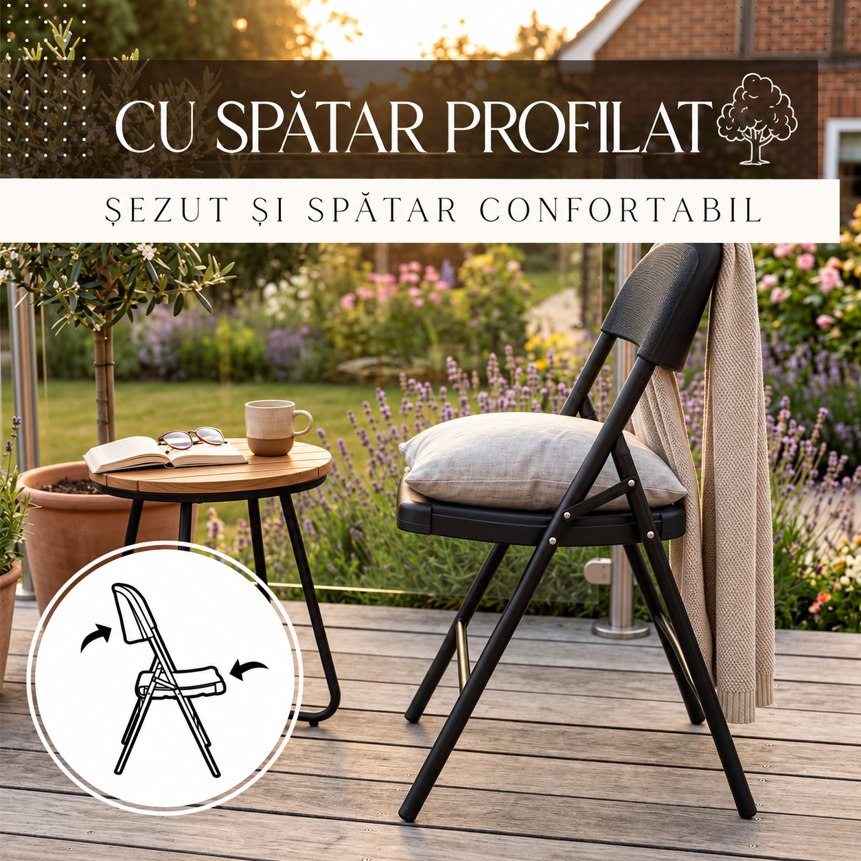 Scaun pliant din plastic pentru catering sau terasa, sarcina 150kg, negru - imagine 8