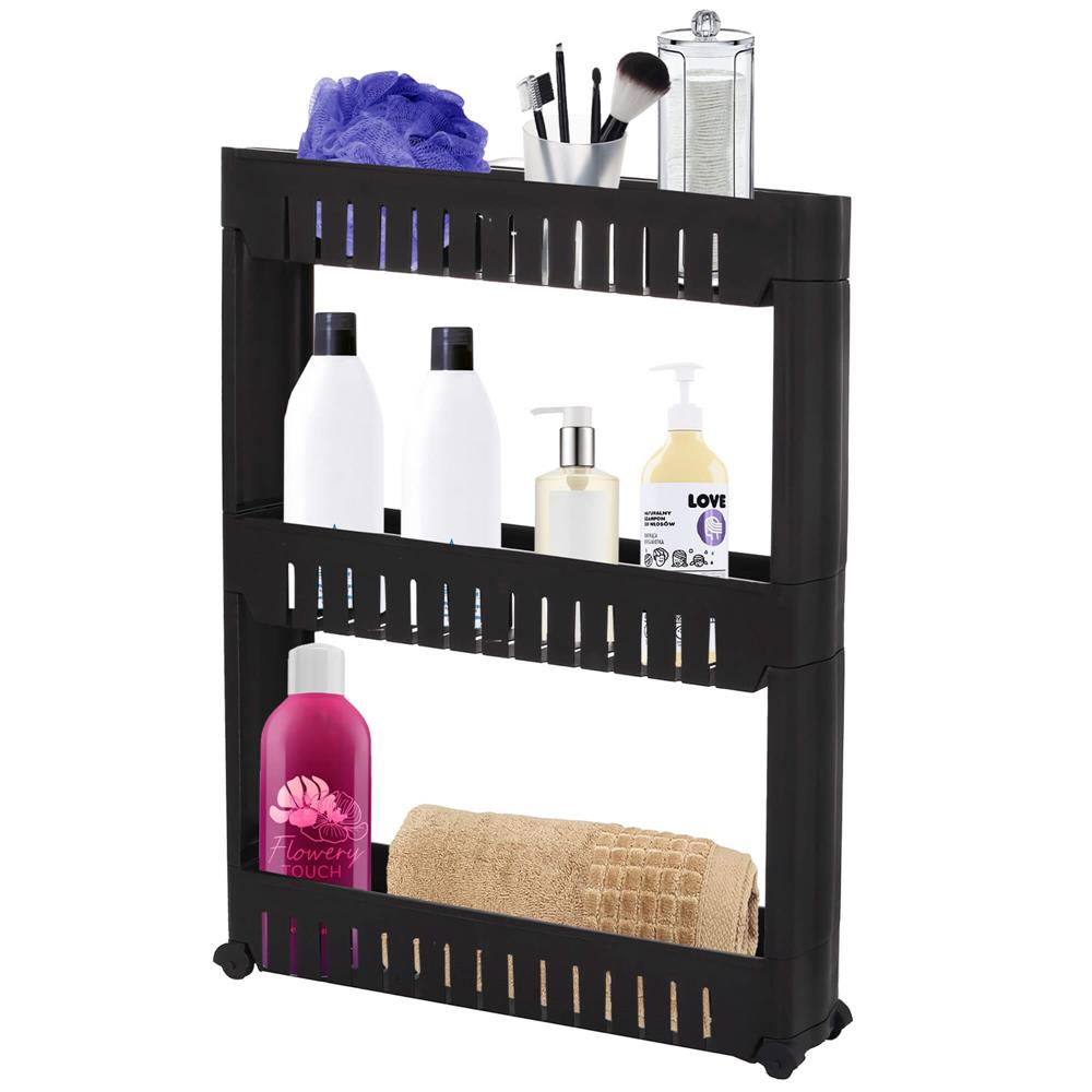 Raft ingust cu 3 niveluri, din PP, pentru baie sau bucatarie, 54x13x70 cm, negru - imagine 11