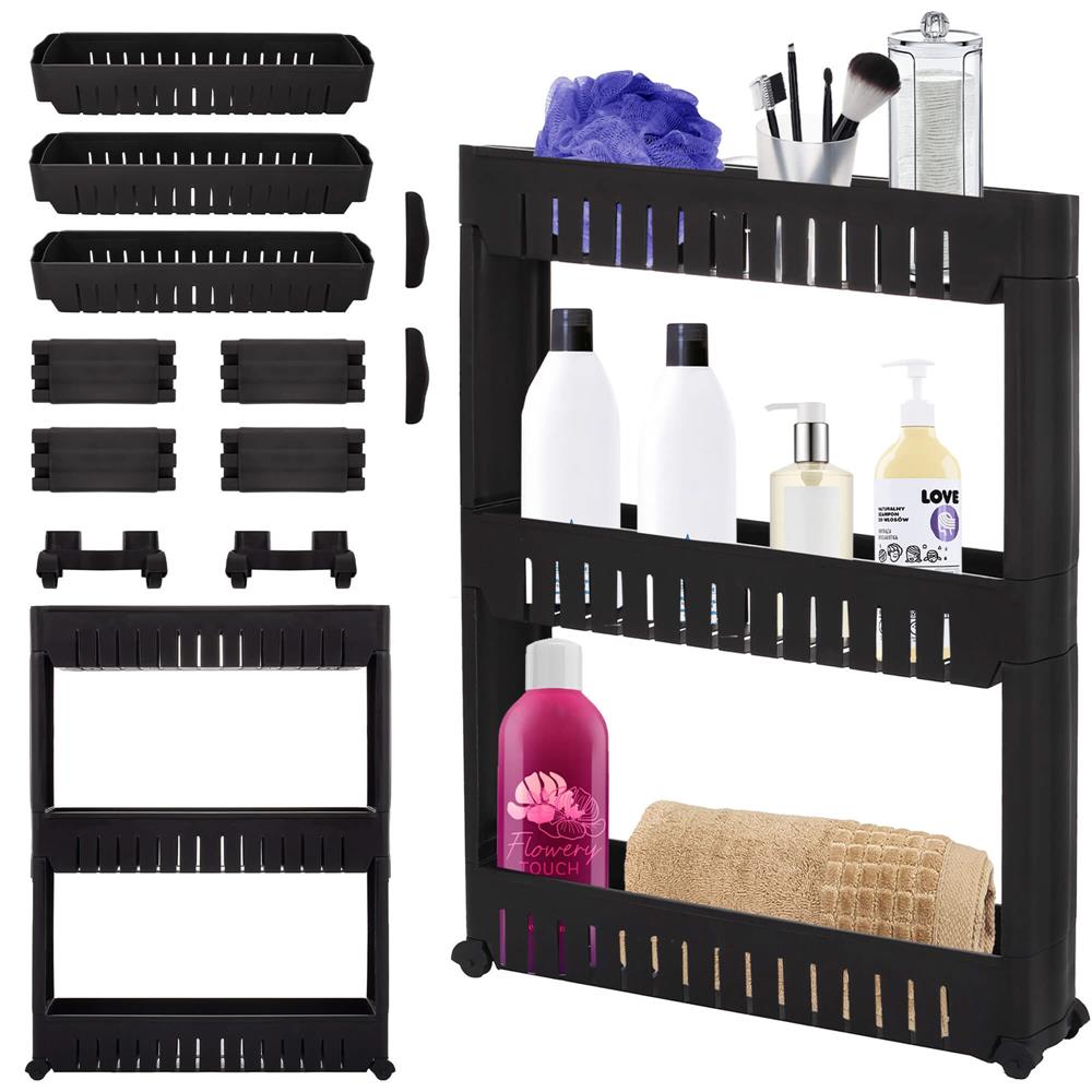 Raft ingust cu 3 niveluri, din PP, pentru baie sau bucatarie, 54x13x70 cm, negru - imagine 13