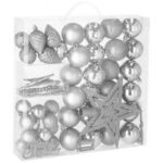 Set globuri si decoratiuni de Craciun, 51 piese, diverse dimensiuni, argintiu