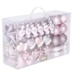 Set globuri si decoratiuni de Craciun, 77 piese, diverse dimensiuni, roz