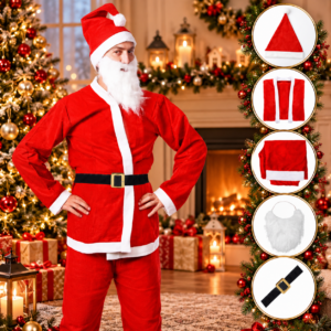 Set costum de Mos Craciun pentru adulti, 5 piese, marime universala