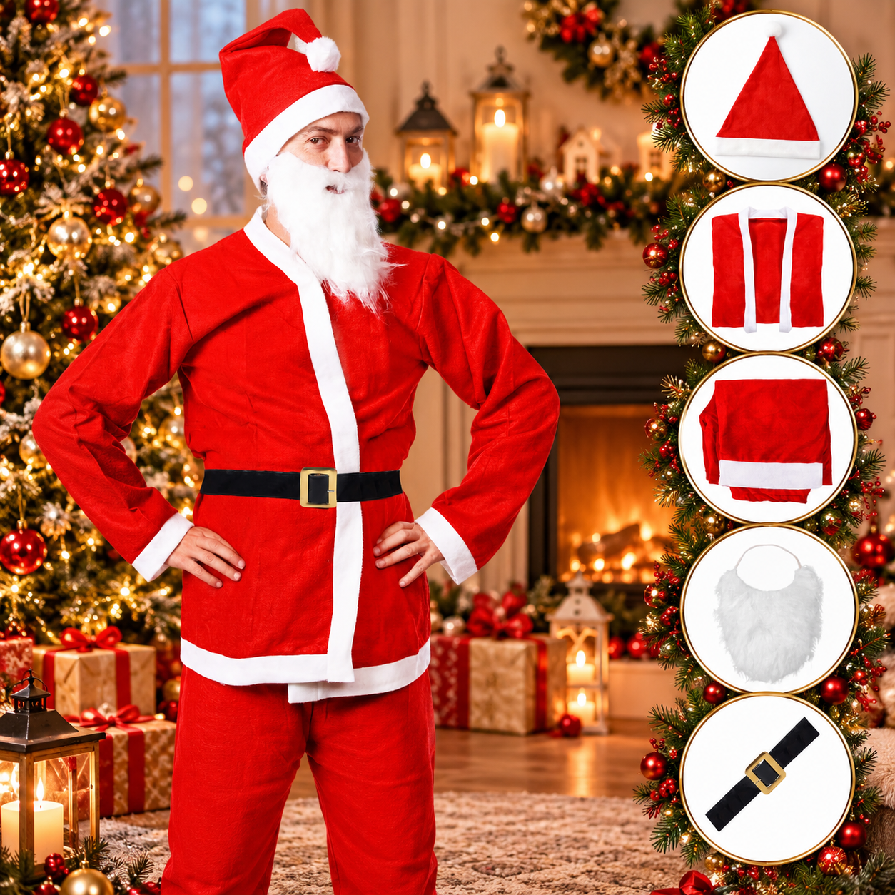 Set costum de Mos Craciun pentru adulti, 5 piese, marime universala