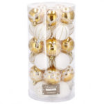 Set globuri de Craciun cu modele de sarbatori, 30 bucati, 5cm, alb auriu