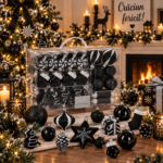 Set globuri si decoratiuni de Craciun, 77 piese, diverse dimensiuni, negru