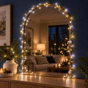 Instalatie lumina decorativa cu 100 LED-uri, 5m, cu alimentare pe baterii, iluminare alba