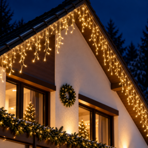 Ghirlanda luminoasa tip perdea 300 LED-uri, 12m, pentru interior/exterior, iluminare galbena