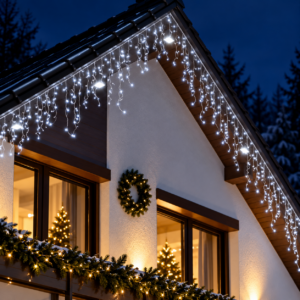 Ghirlanda luminoasa tip perdea 500 LED-uri, 20m, pentru interior/exterior, iluminare alb, cu telecomanda