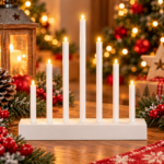 Sfesnic de Advent cu 7 lumanari LED, lumina alb cald, alimentare cu baterii, 21x20 cm