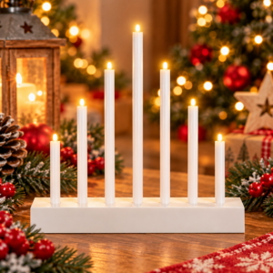 Sfesnic de Advent cu 7 lumanari LED, lumina alb cald, alimentare cu baterii, 21x20 cm