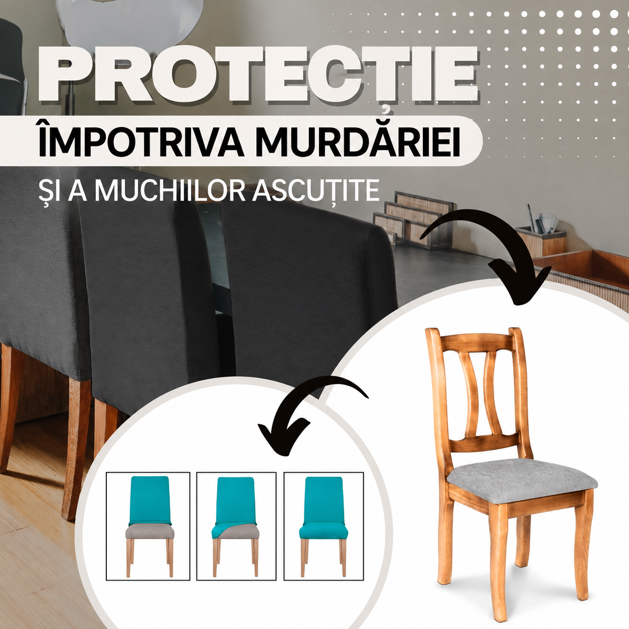 Husa universala pentru scaun, marime universala, poliester si spandex, 45 cm x 60 cm, albastru marin - imagine 10