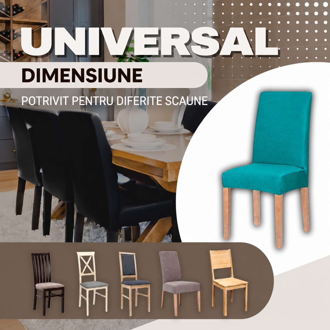 Husa universala pentru scaun, marime universala, poliester si spandex, 45 cm x 60 cm, albastru marin - imagine 11