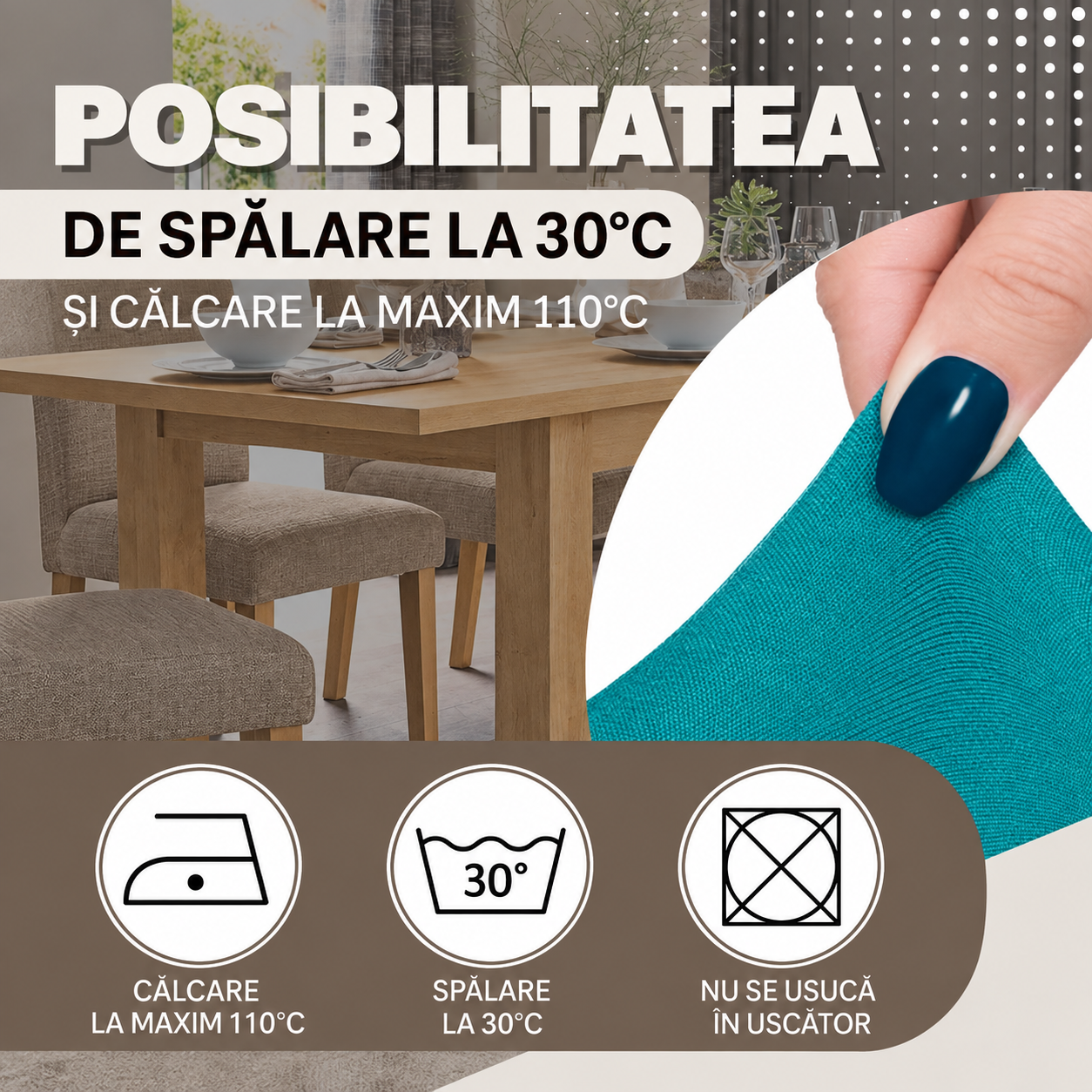 Husa universala pentru scaun, marime universala, poliester si spandex, 45 cm x 60 cm, albastru marin - imagine 12