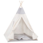 Cort copii Sersimo stil indian Teepee Tent cu fereastra, covoras gros si 2 perne, alb gri monocrom