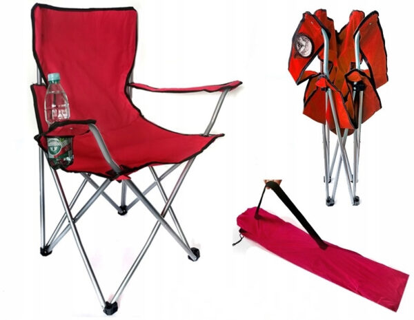 Scaun pliabil camping sau pescuit Sersimo, suport pahar, rosu - imagine 5