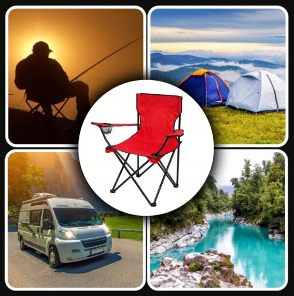 Scaun pliabil camping sau pescuit Sersimo, suport pahar, rosu - imagine 6
