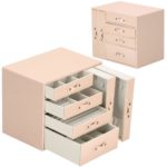 Cutie depozitare si organizare bijuterii, piele ecologica + velur, 26 x 22 x 18 cm, roz