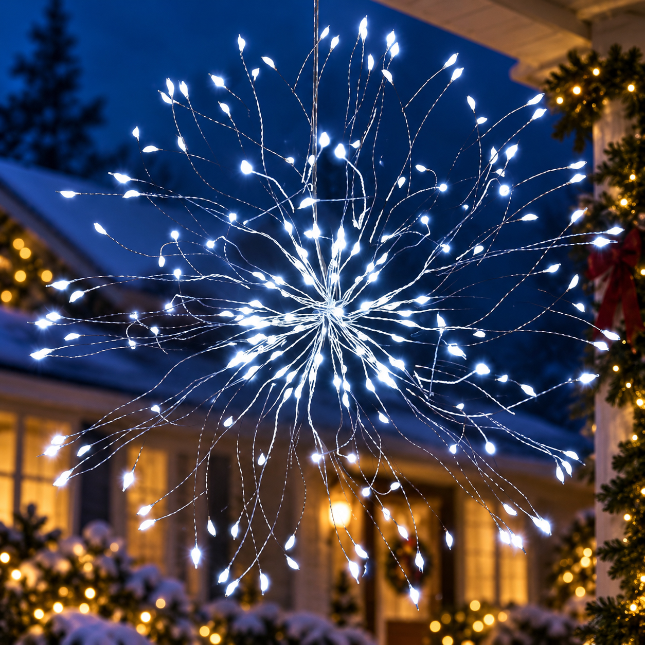 (DL) Instalatie lumina decorativa STAR cu 100 LED-uri, diametru 40cm, telecomanda, iluminare alba