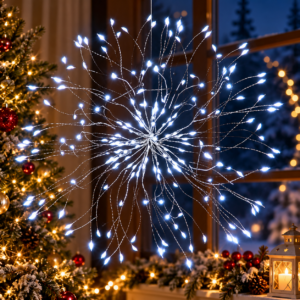 Instalatie lumina decorativa STAR cu 100 LED-uri, diametru 40cm, telecomanda, alb rece