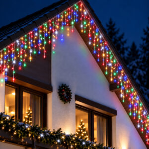 Ghirlanda luminoasa tip perdea cu flash 500 LED-uri, 20m, pentru interior/exterior, iluminare multicolora