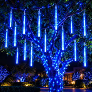 Instalatie de Craciun, 10 tuburi, 50cm, 480 LED, ploaie de meteoriti, albastru