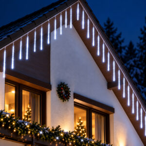 Instalatie de Craciun, 10 tuburi, 50cm, 480 LED, ploaie de meteoriti, alb