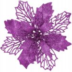Set 10 ornamente pentru bradul de Craciun, stea Poinsettia, 16cm, violet