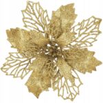 Set 10 ornamente pentru bradul de Craciun, stea Poinsettia, 16cm, galben auriu