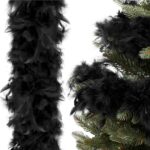 Ghirlanda pentru decor sau bradul de Craciun, model puf si pene, negru, 180cm
