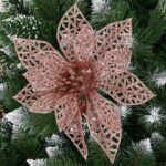 Set 10 ornamente pentru bradul de Craciun, stea Poinsettia, 10cm, roz
