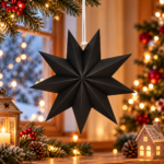 Stea decorativa 3D din hartie, cu 9 colturi, 30 cm, neagra