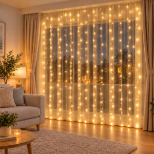 Ghirlanda luminoasa tip perdea 200 LED-uri, 2x2m, pentru interior, alimentare USB, alb cald (galben)