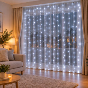 Ghirlanda luminoasa tip perdea 200 LED-uri, 2x2m, pentru interior, alimentare USB, alb