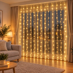 Ghirlanda luminoasa tip perdea 300 LED-uri, 3x3m, pentru interior, alimentare USB, alb cald (galben)