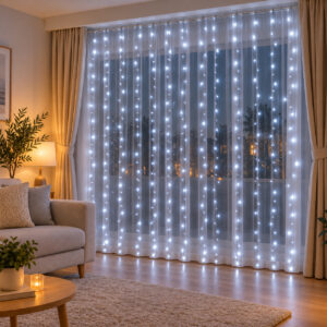 Ghirlanda luminoasa tip perdea 300 LED-uri, 3x3m, pentru interior, alimentare USB, alb rece