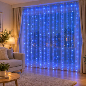 Ghirlanda luminoasa tip perdea 300 LED-uri, 3x3m, pentru interior, alimentare USB, albastru