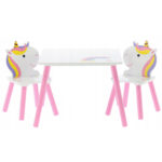 Set mobilier copii Lily, masa si 2 scaune, alb-roz, 55x55x43 cm