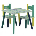 Set mobilier copii Dino masa si 2 scaune, albastru verde, 50x50x42 cm