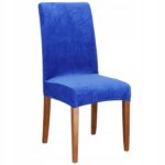 Husa pentru scaun catifelata, marime universala, poliester si spandex, albastru inchis
