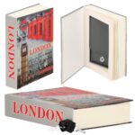 Caseta de valori, cutie metalica cu cheie, portabila, tip carte, London, 22x15.5x4.5 cm
