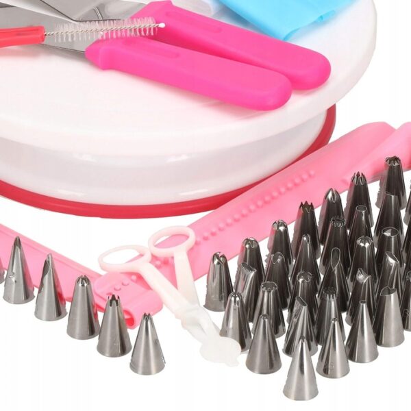 Set patiserie cu platou rotativ, 200 piese cu sabloane pentru ornarea prajiturilor - imagine 5